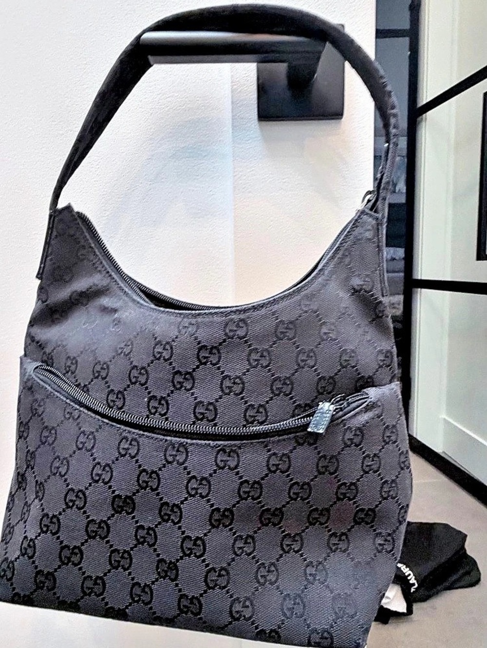 Gucci GG Monogram Canvas Front-Pocket Hobo Bag Black